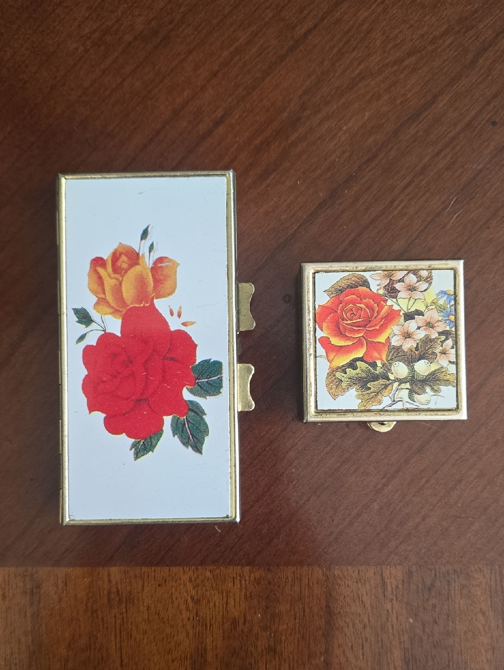 Pill Boxes Red & Orange Roses